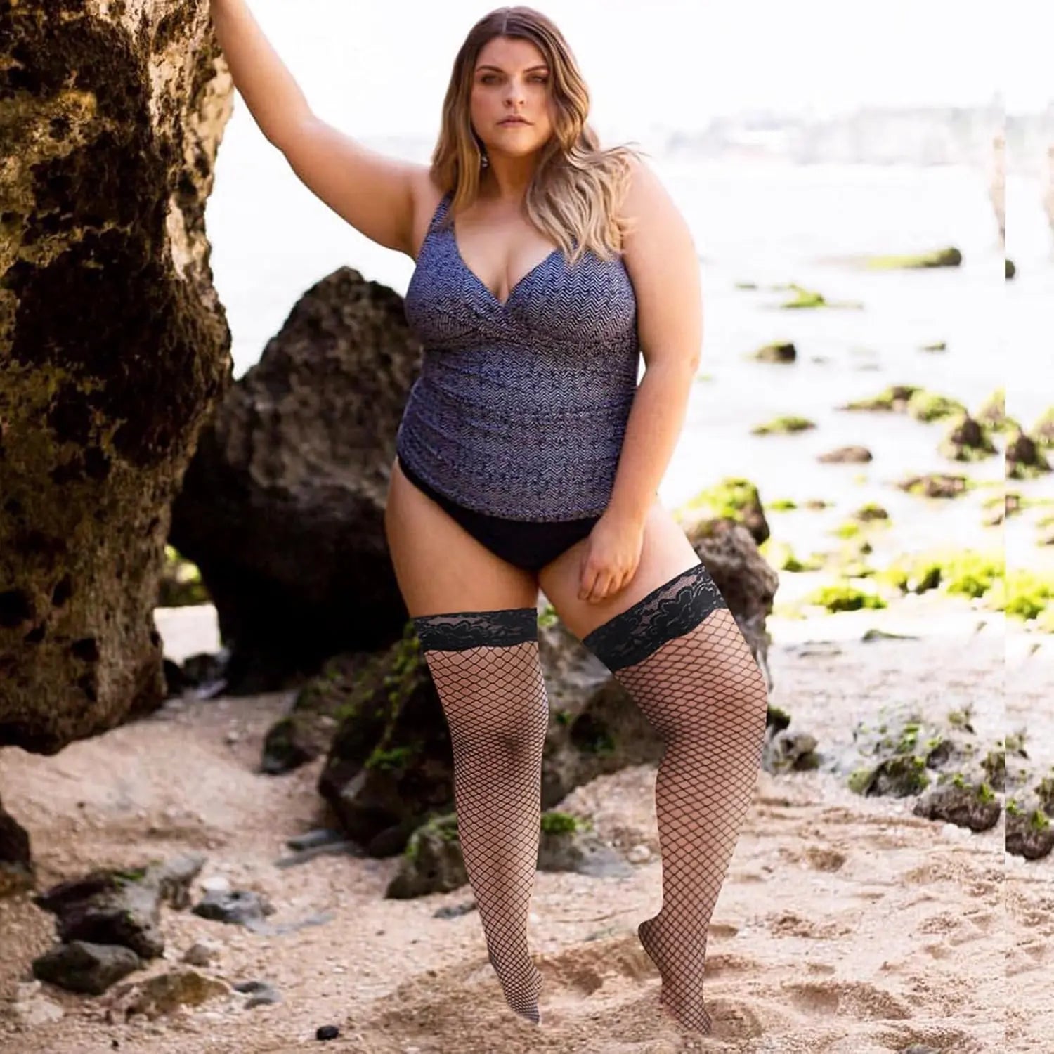 MANZI Women's Plus Size Fishnet Thigh High My Store
