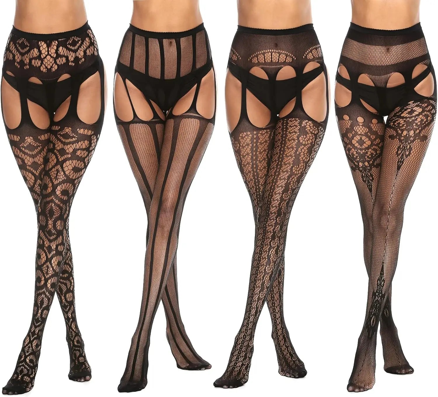 MANZI 4 Pairs Womens Patterned Black Fishnet Stockings My Store