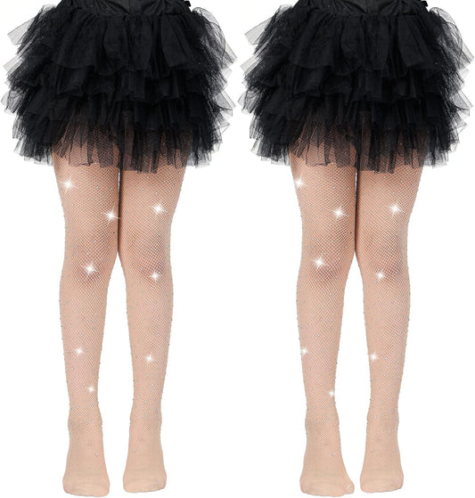 MANZI Rhinestone Fishnets Tights for Girls (Pack of 2)
