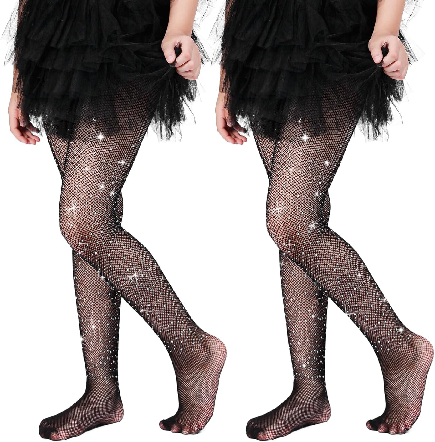 MANZI 2 Pairs Girls Fishnet Stockings Sparkle
