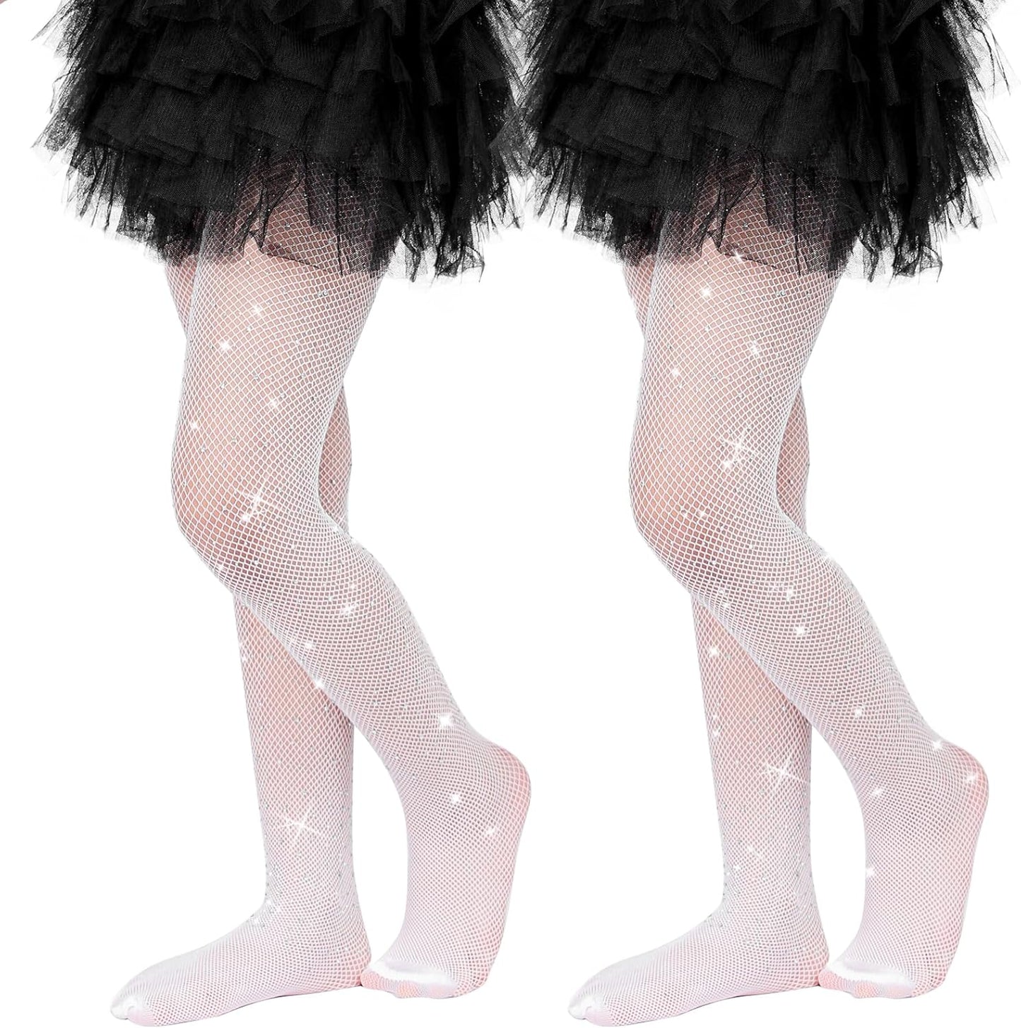 MANZI 2 Pairs Girls Fishnet Stockings Sparkle