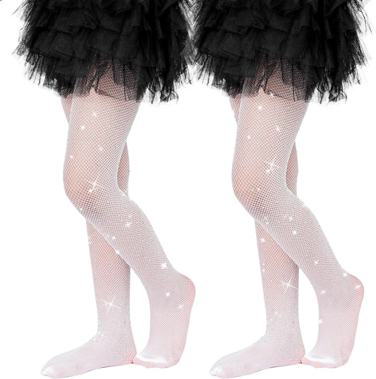 MANZI 2 Pairs Girls Fishnet Stockings Sparkle