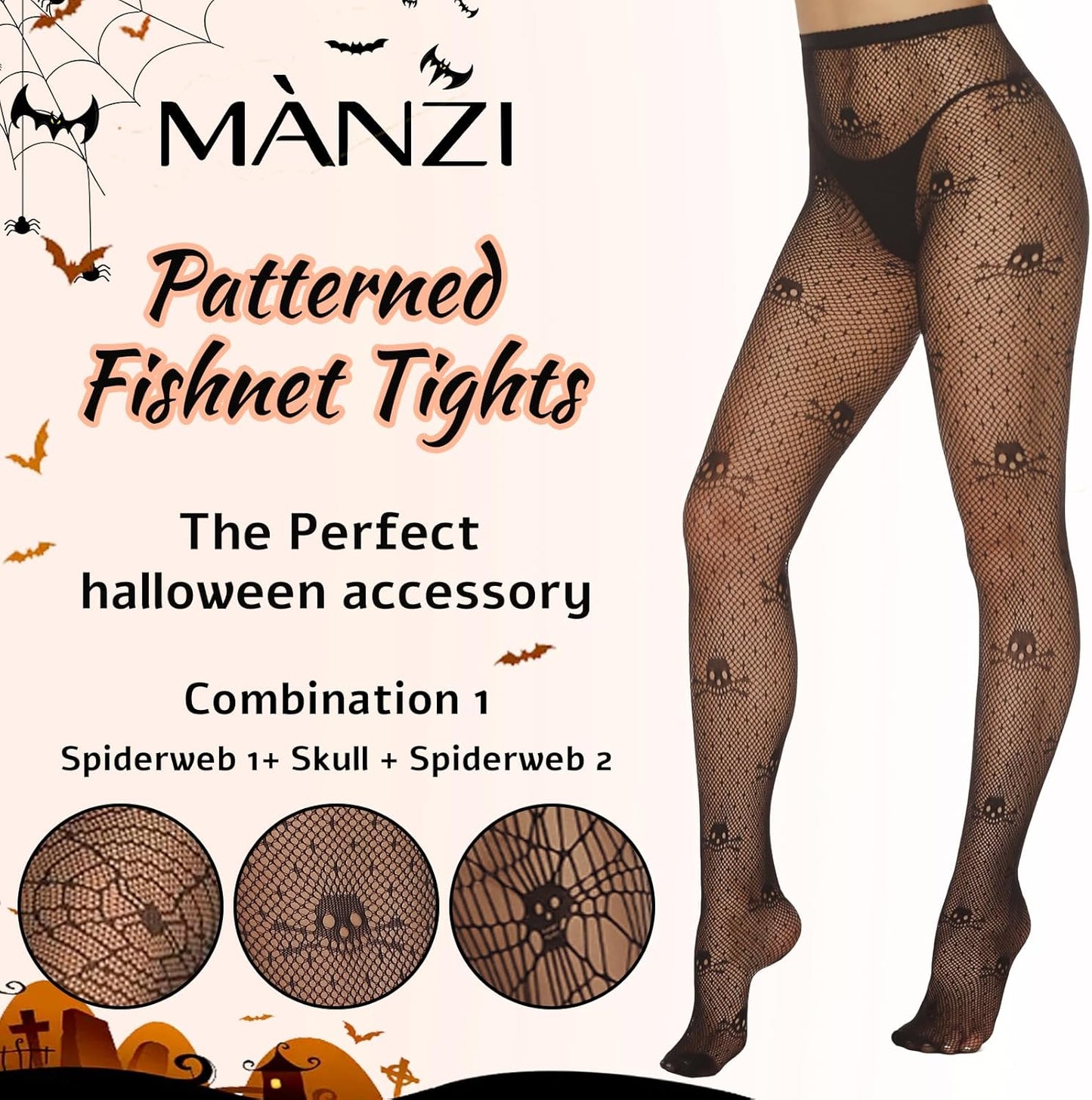 MANZI Patterned Fishnet Tights for Women 3 Pairs