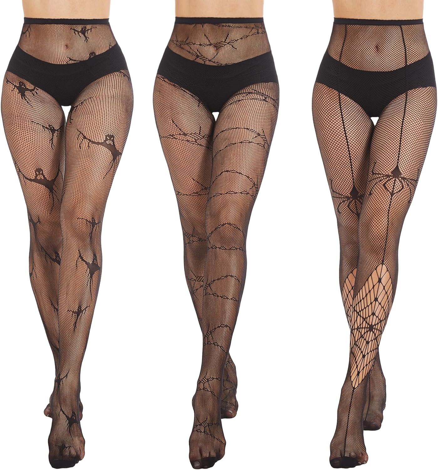 MANZI Patterned Fishnet Tights for Women 3 Pairs