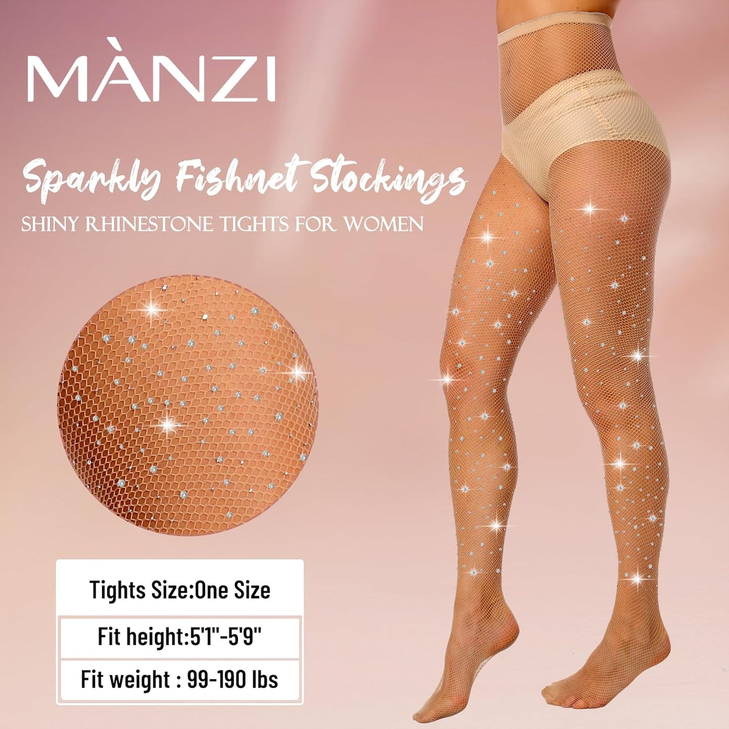 MANZI 2 Pairs Rhinestone Fishnet Tights