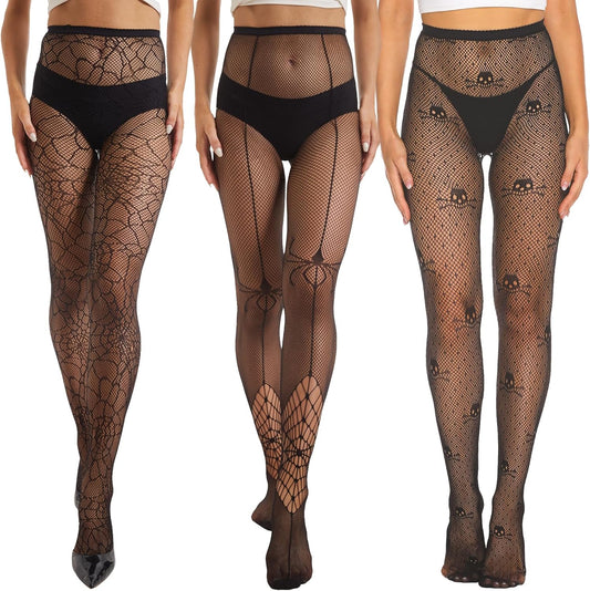 MANZI 3 Pairs Halloween Fishnet Tights