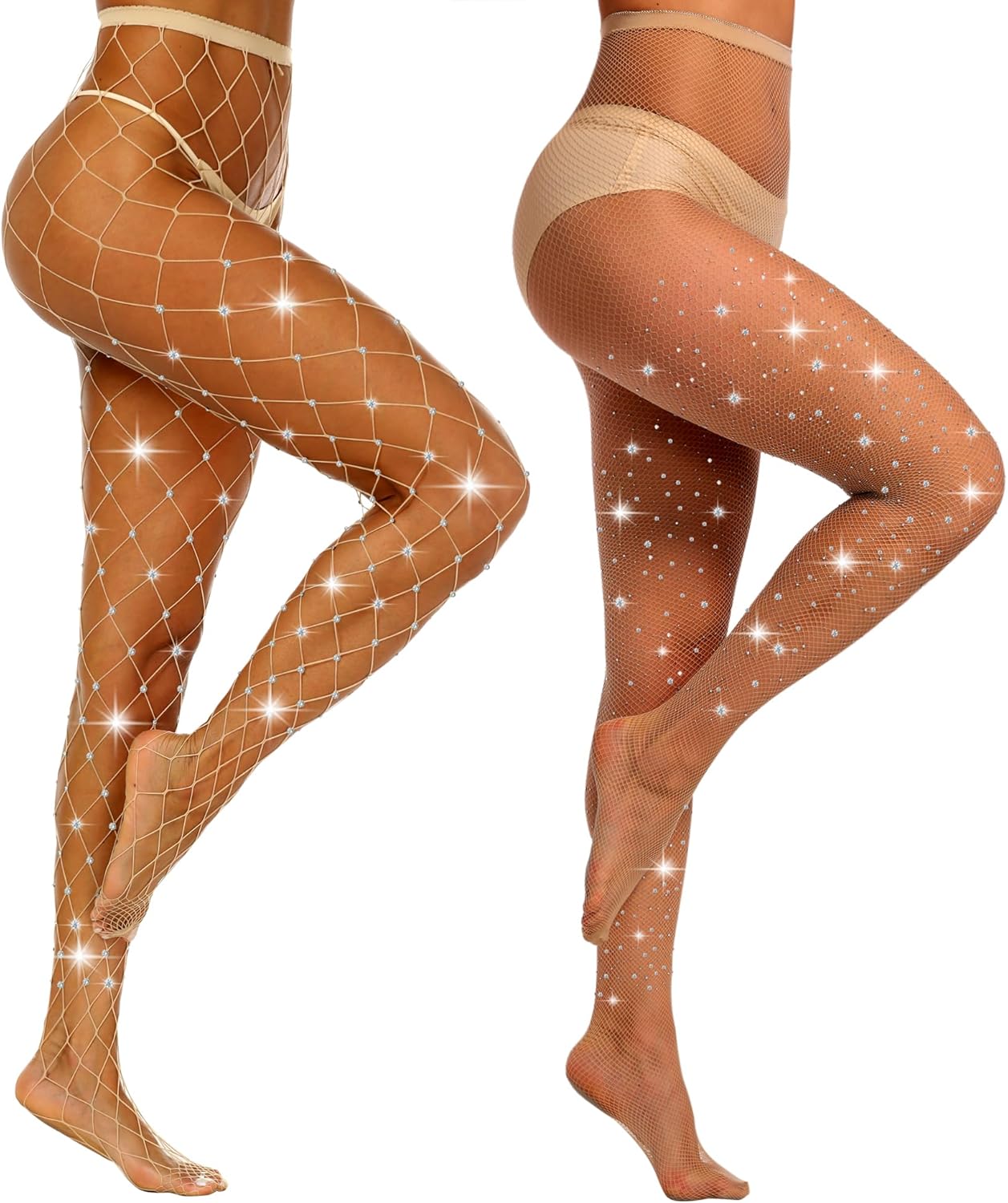 MANZI 2 Pairs Rhinestone Fishnet Tights