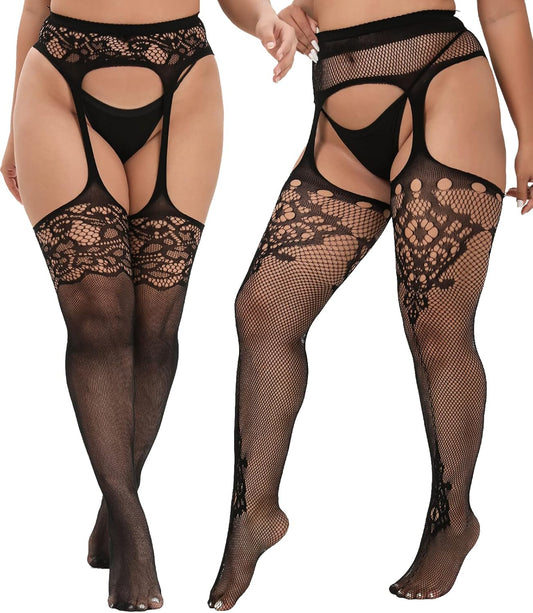 MANZI Plus Size Thigh High Stockings Womens Suspender