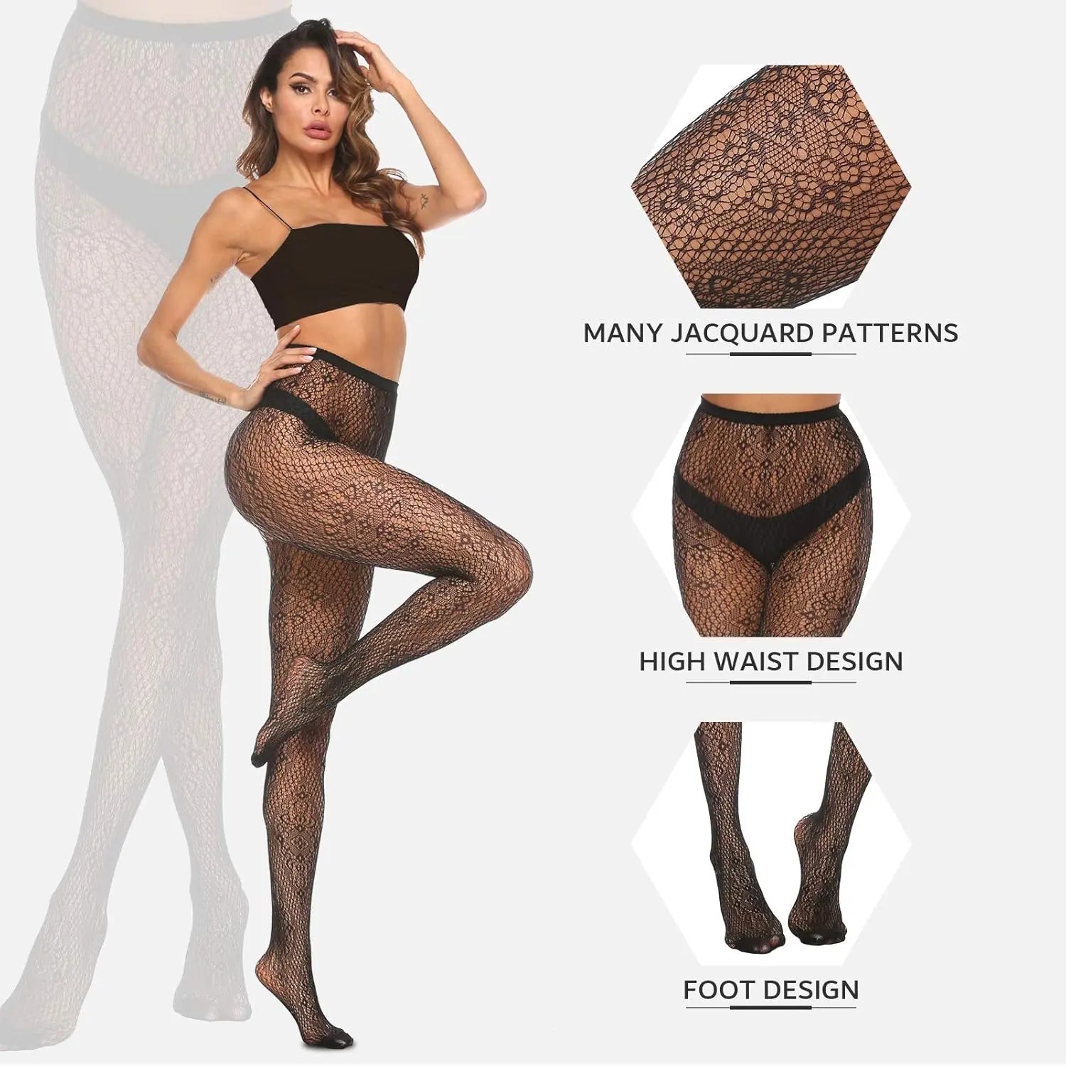 MANZI 4 Pairs Womens Patterned Black Fishnet Stockings My Store
