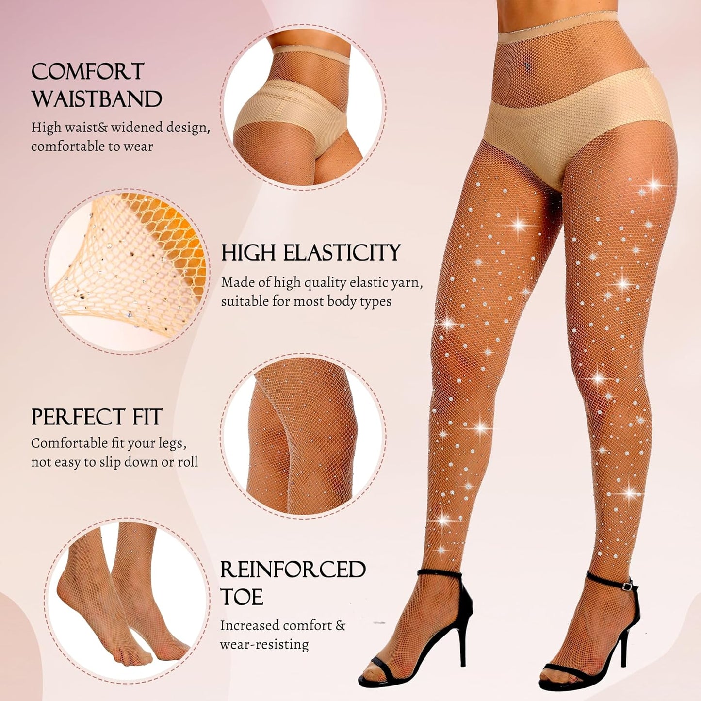 MANZI 2 Pairs Rhinestone Fishnet Tights
