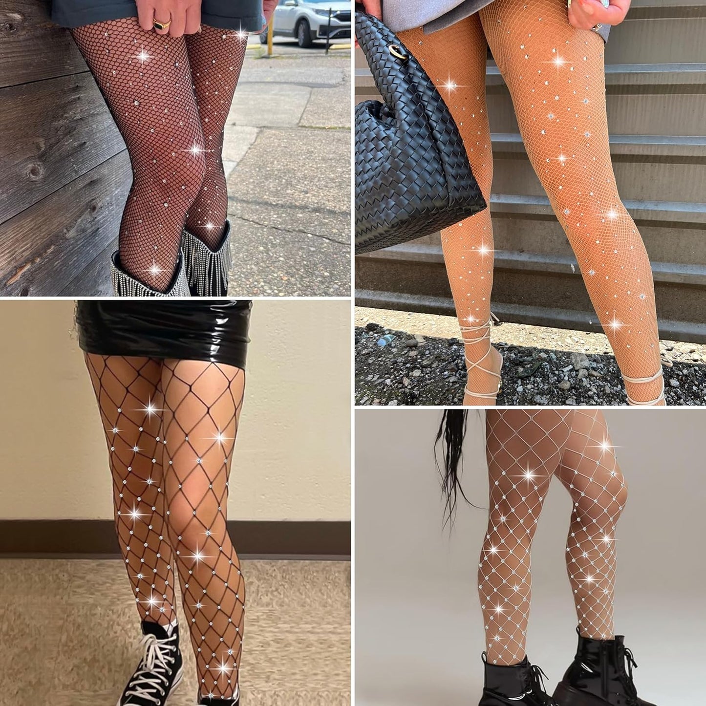 MANZI 2 Pairs Rhinestone Fishnet Tights