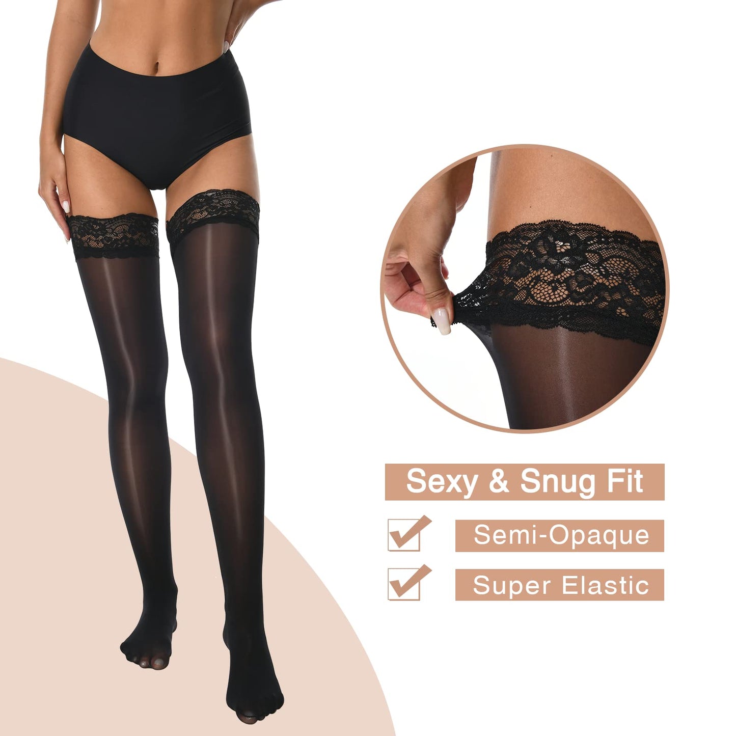 MANZI Shiny Thigh High Stockings Sexy  2 Pairs Pack Manzi 