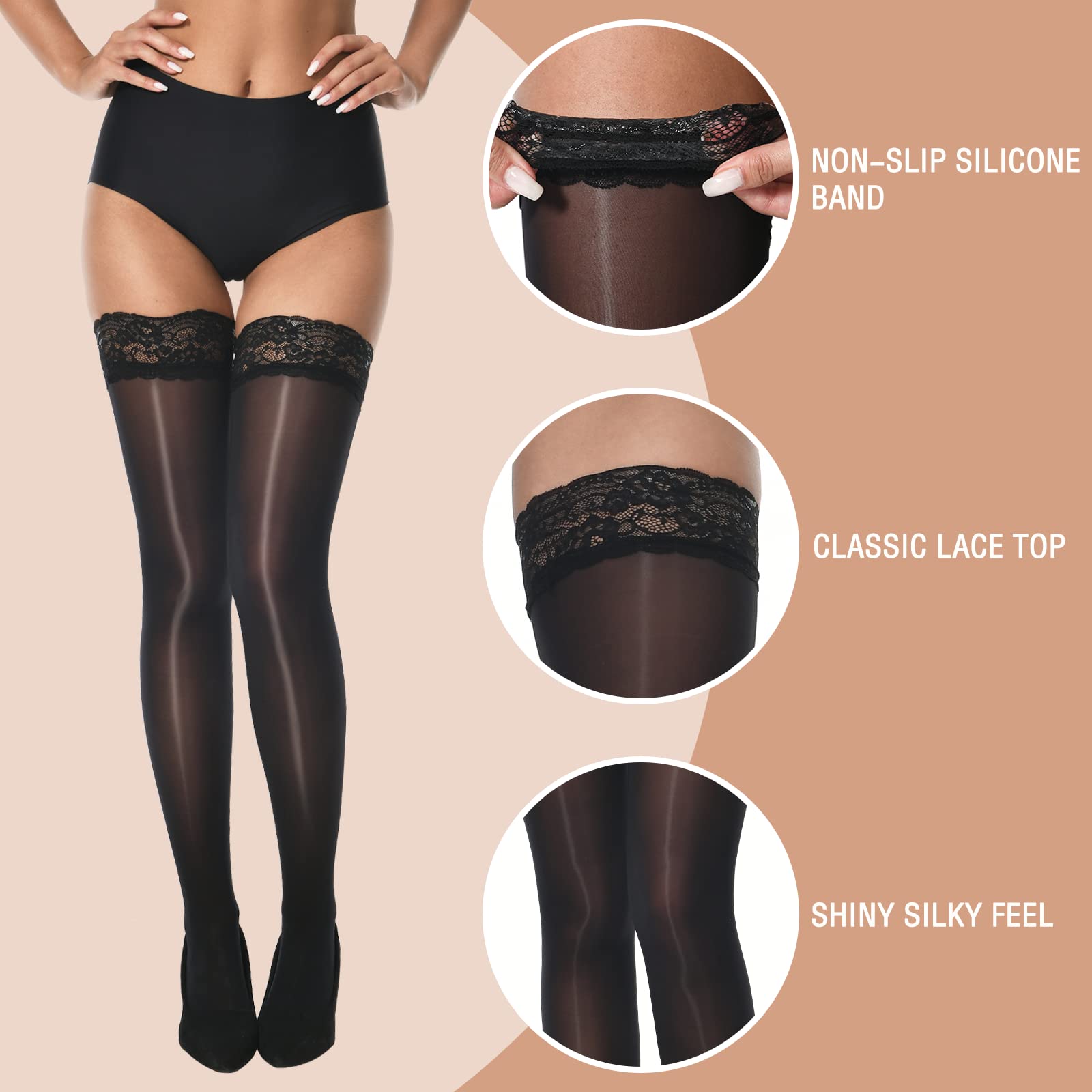 MANZI Shiny Thigh High Stockings Sexy  2 Pairs Pack Manzi 