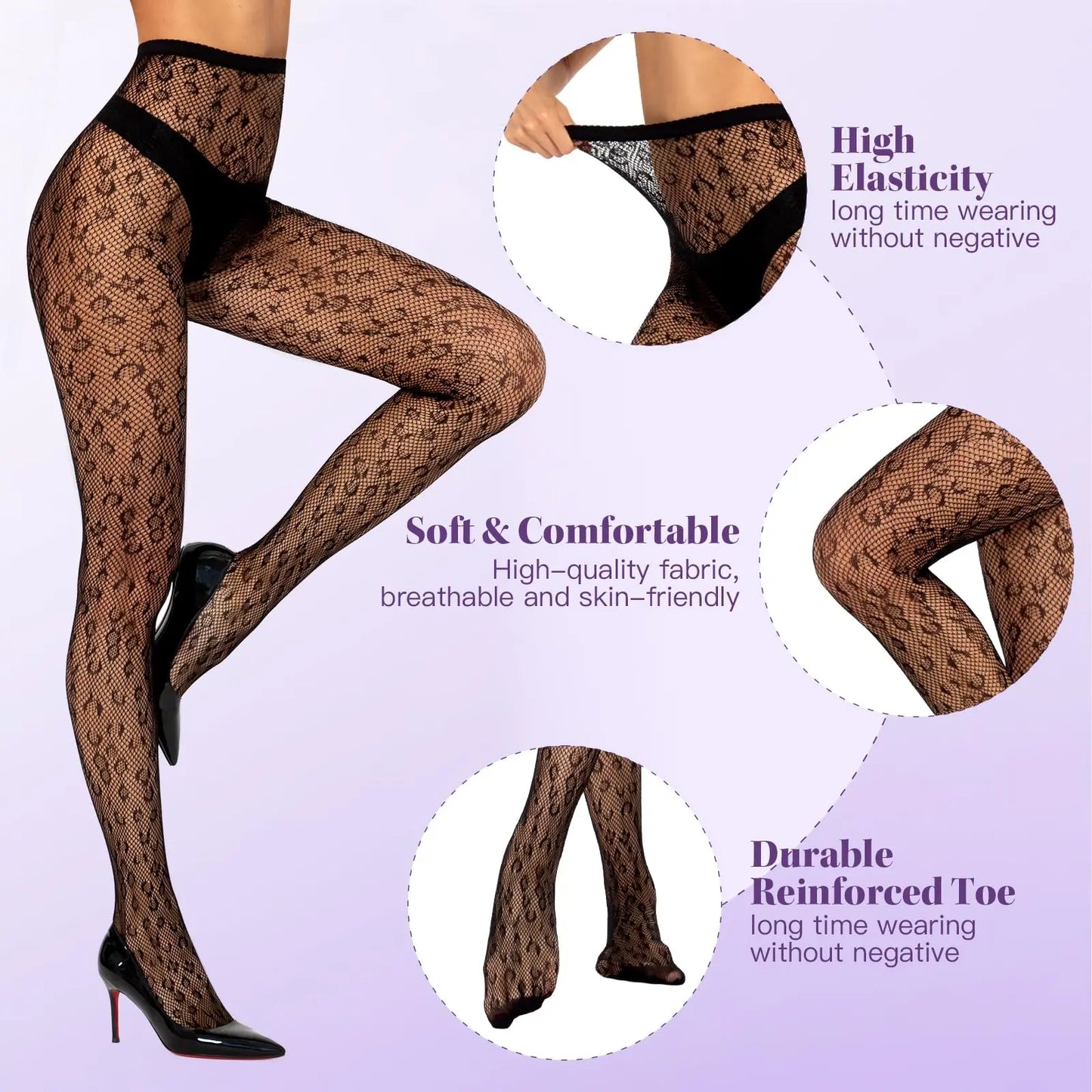 MANZI 2 Pairs Women's Patterned Fishnet Tights Manzi