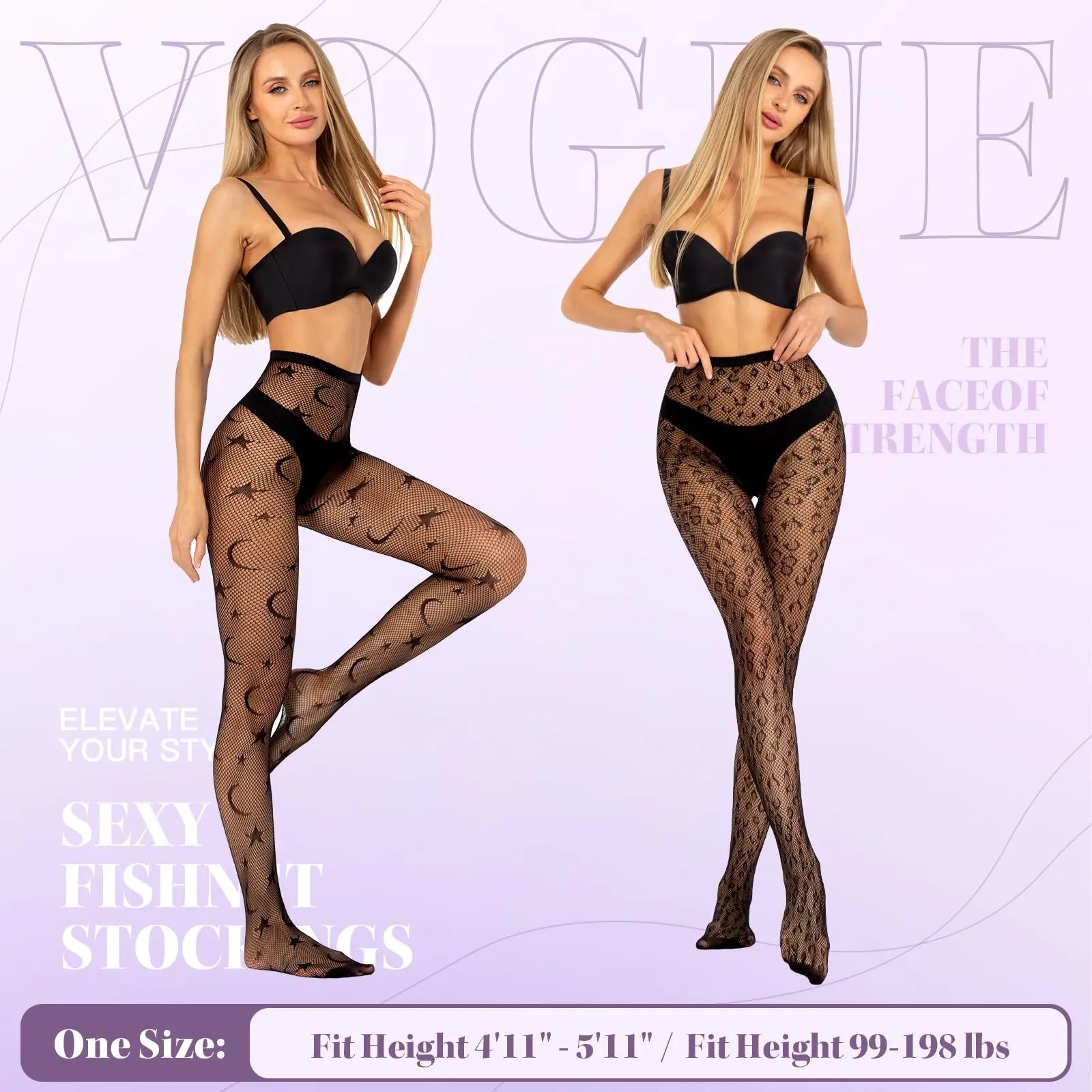 MANZI 2 Pairs Women's Patterned Fishnet Tights Manzi